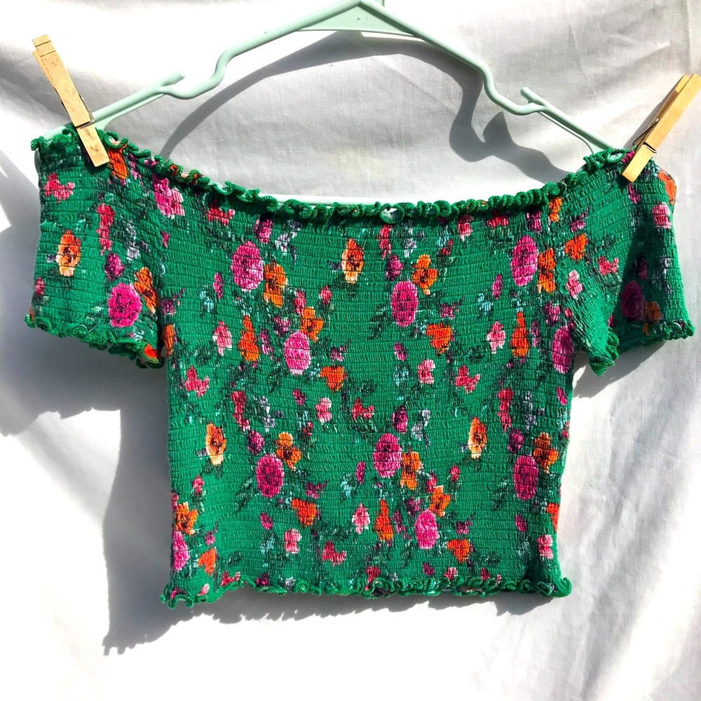 shirred off shoulder white crop top